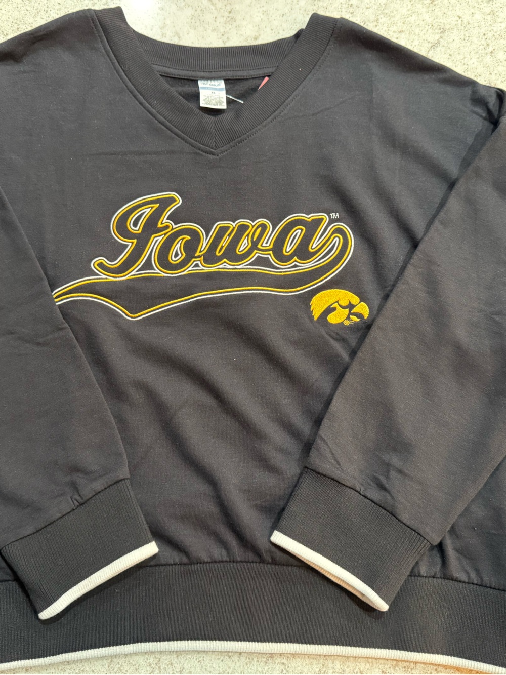 Iowa Script Logo Black Sweatshirt with Gold Accent
